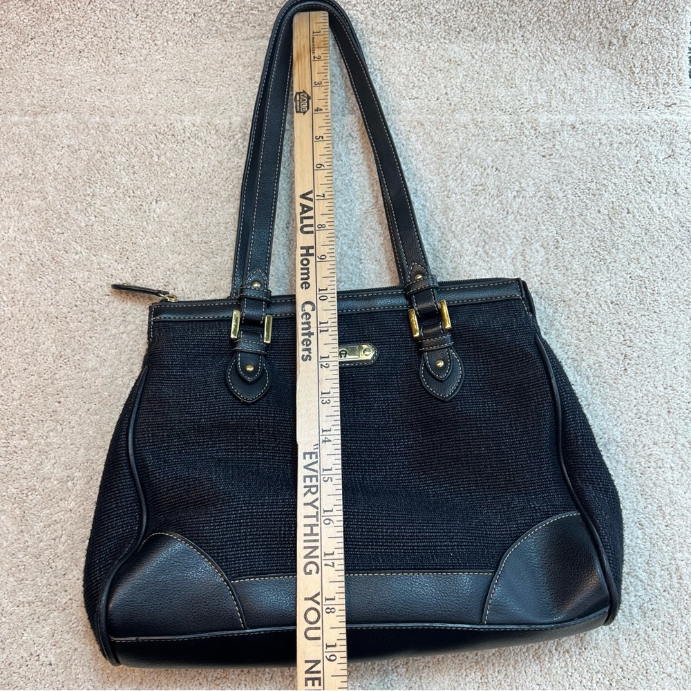 Etienne Aigner Handbag Black Canvas Leather Gold Hardware Double Strap Purse - Picture 4 of 9